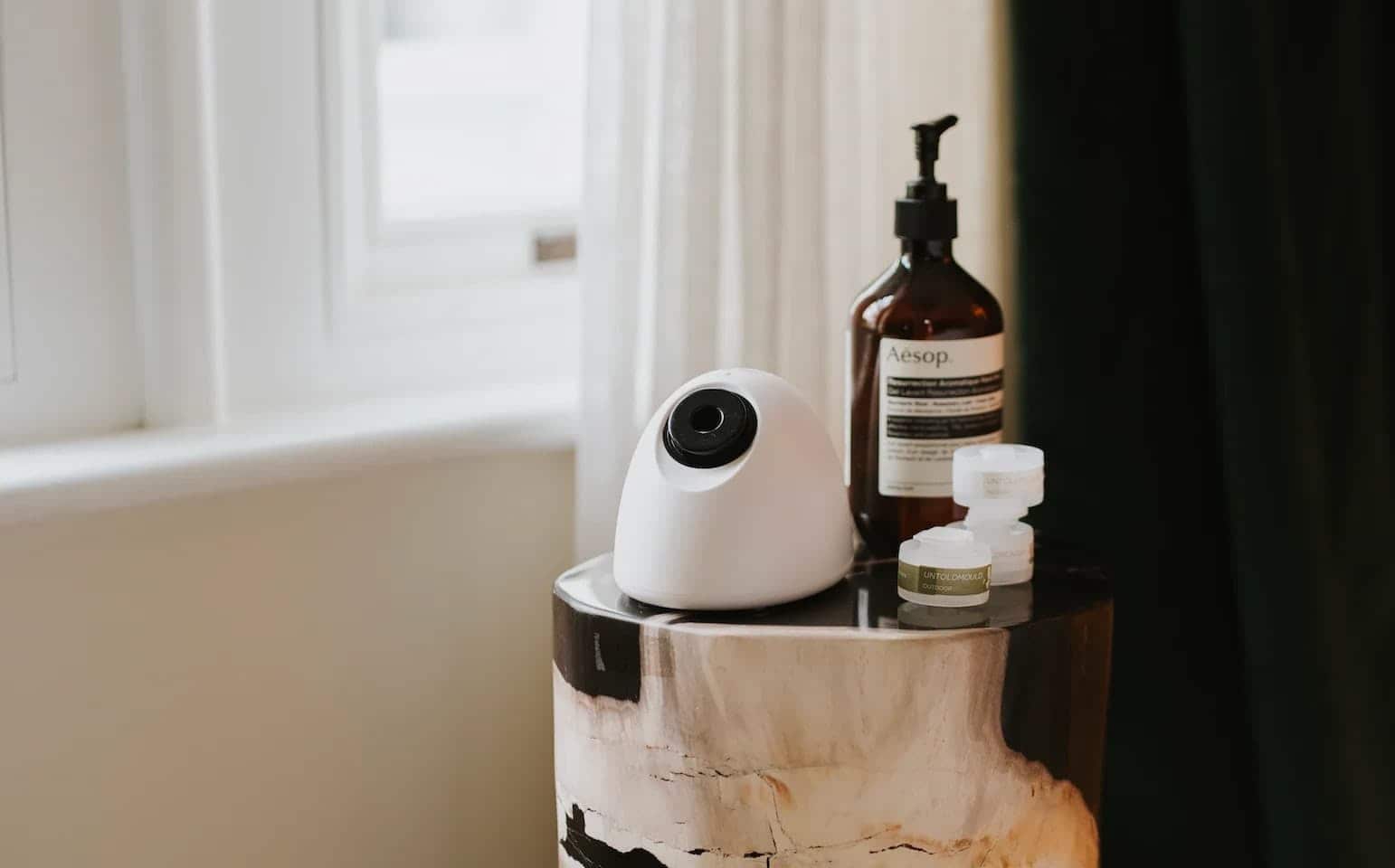 mould testing device next to hand soap